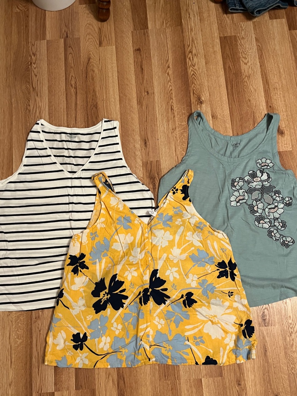 3-Piece Tank Top Bundle - Yellow Floral, Striped, & Sage Green
